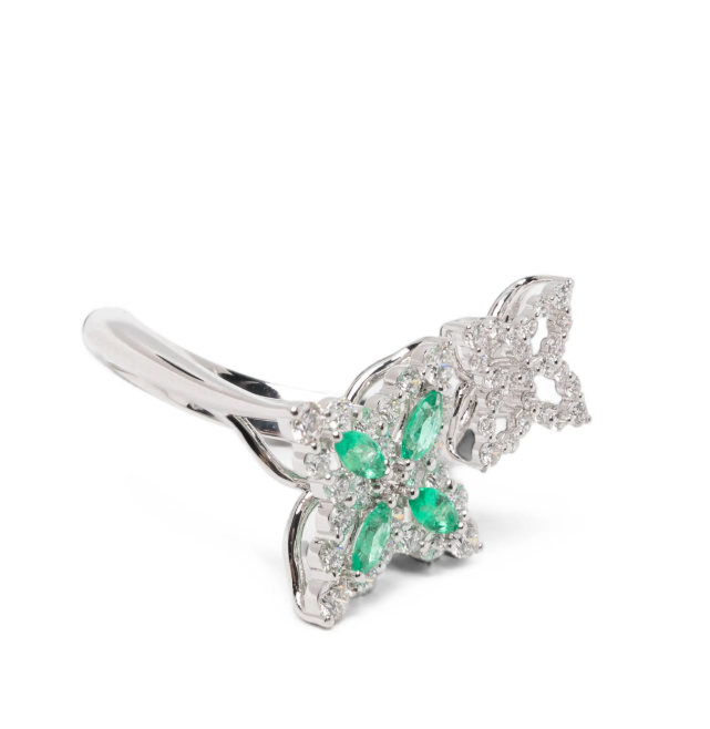 Princess Flower emerald and diamond ring