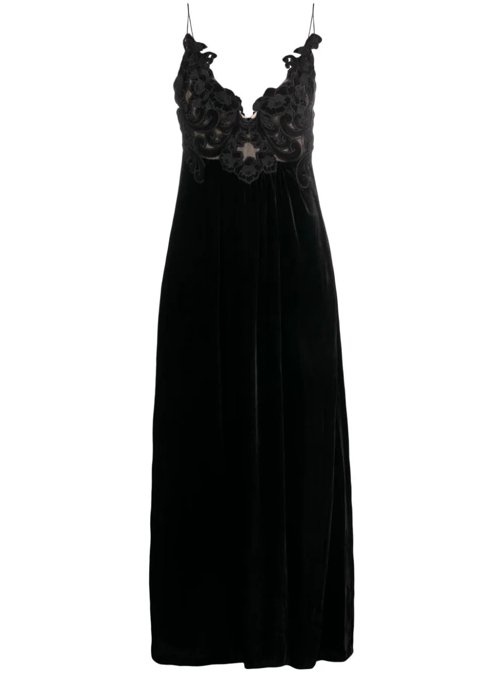 floral-embellished velvet A-line dress