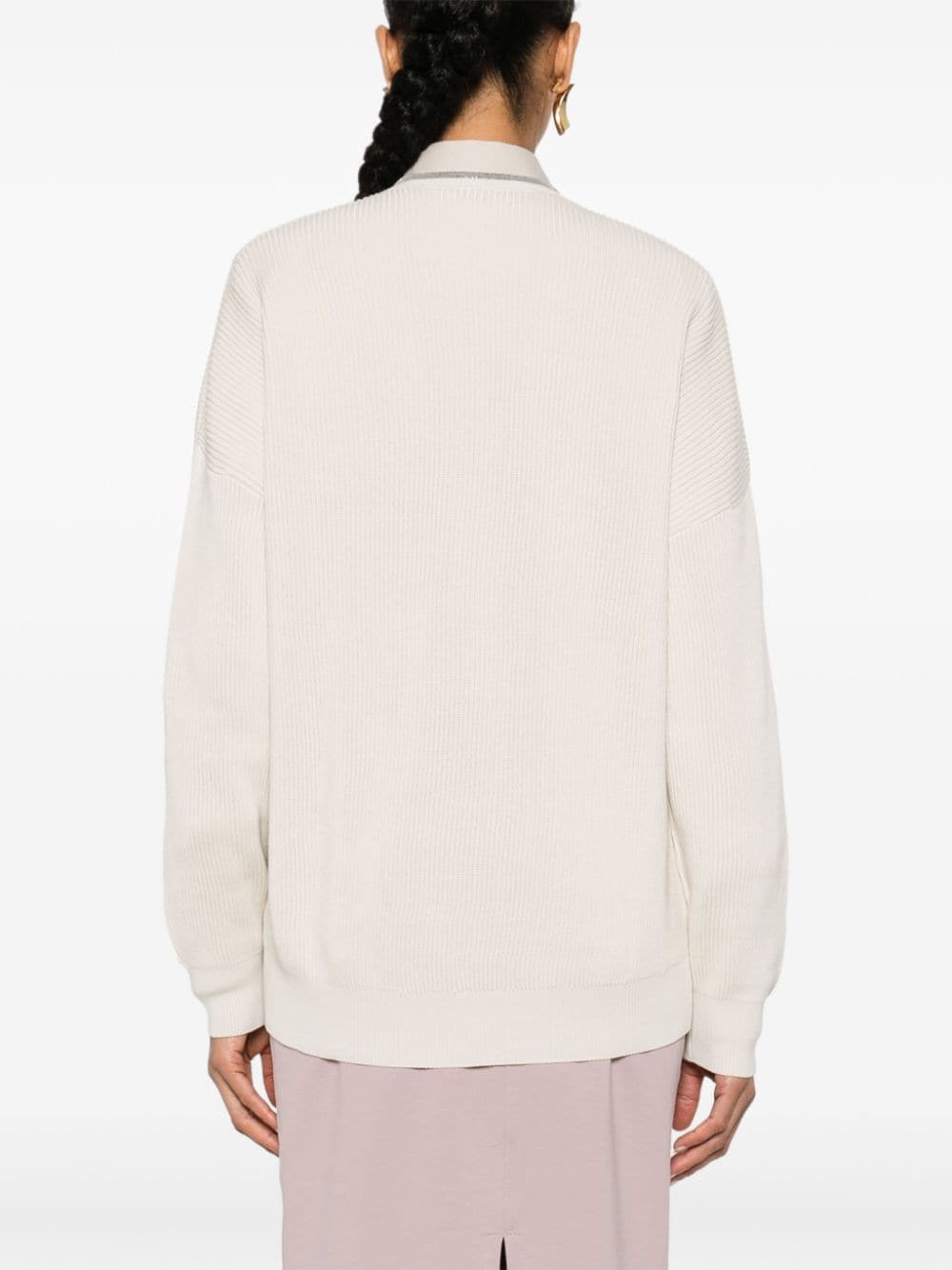 Monili-chain ribbed jumper