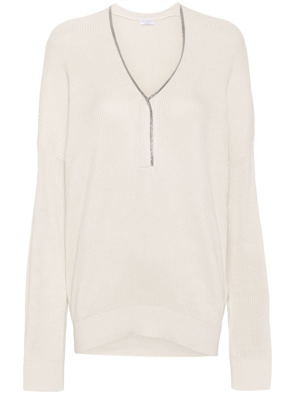 Monili-chain ribbed jumper