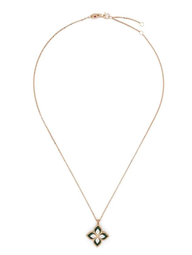 Collar Princesa Flor de oro rosa de 18 kt con malaquita y diamantes 