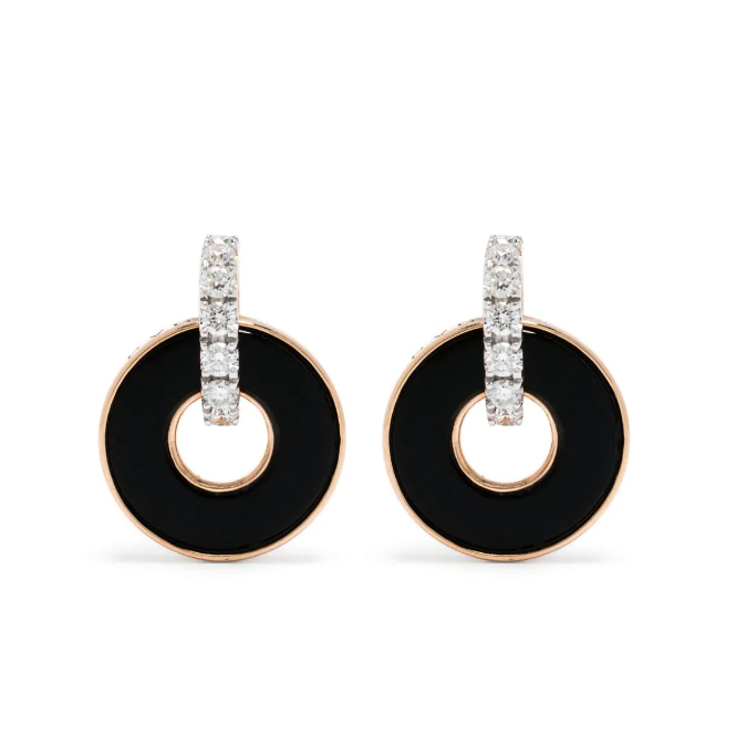 Pendientes de oro rosa de 18 kt con ónix y diamantes 