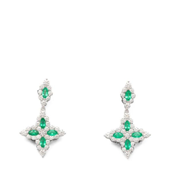 emerald and diamond drop earrings