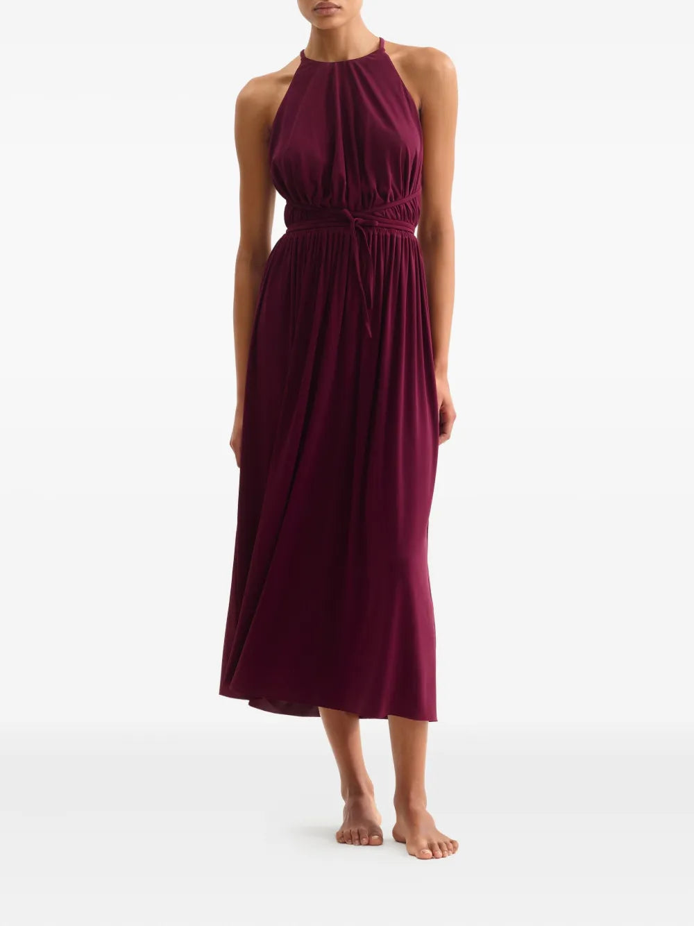 halterneck tie-waist midi dress