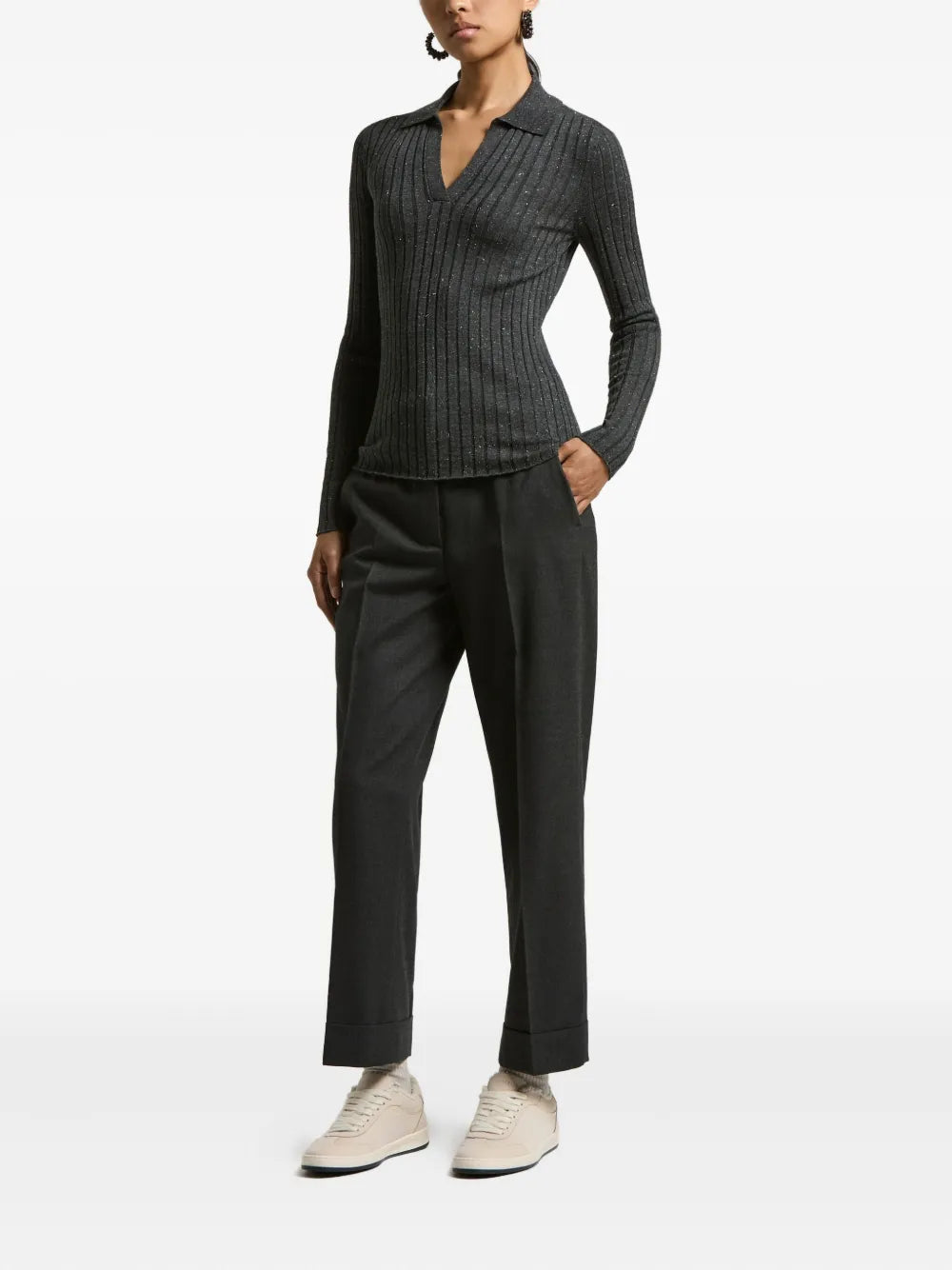 ribbed polo-neck pullover