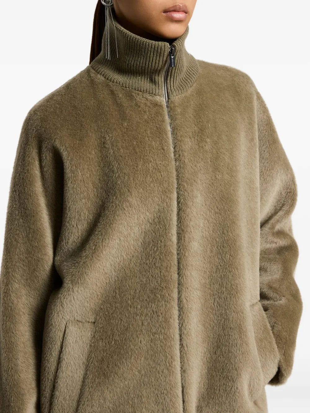 high-neck zip-front coat