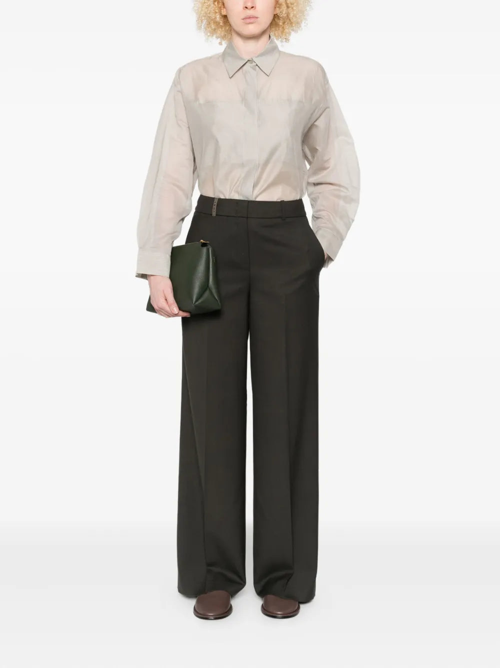 button-fastening cotton-silk shirt