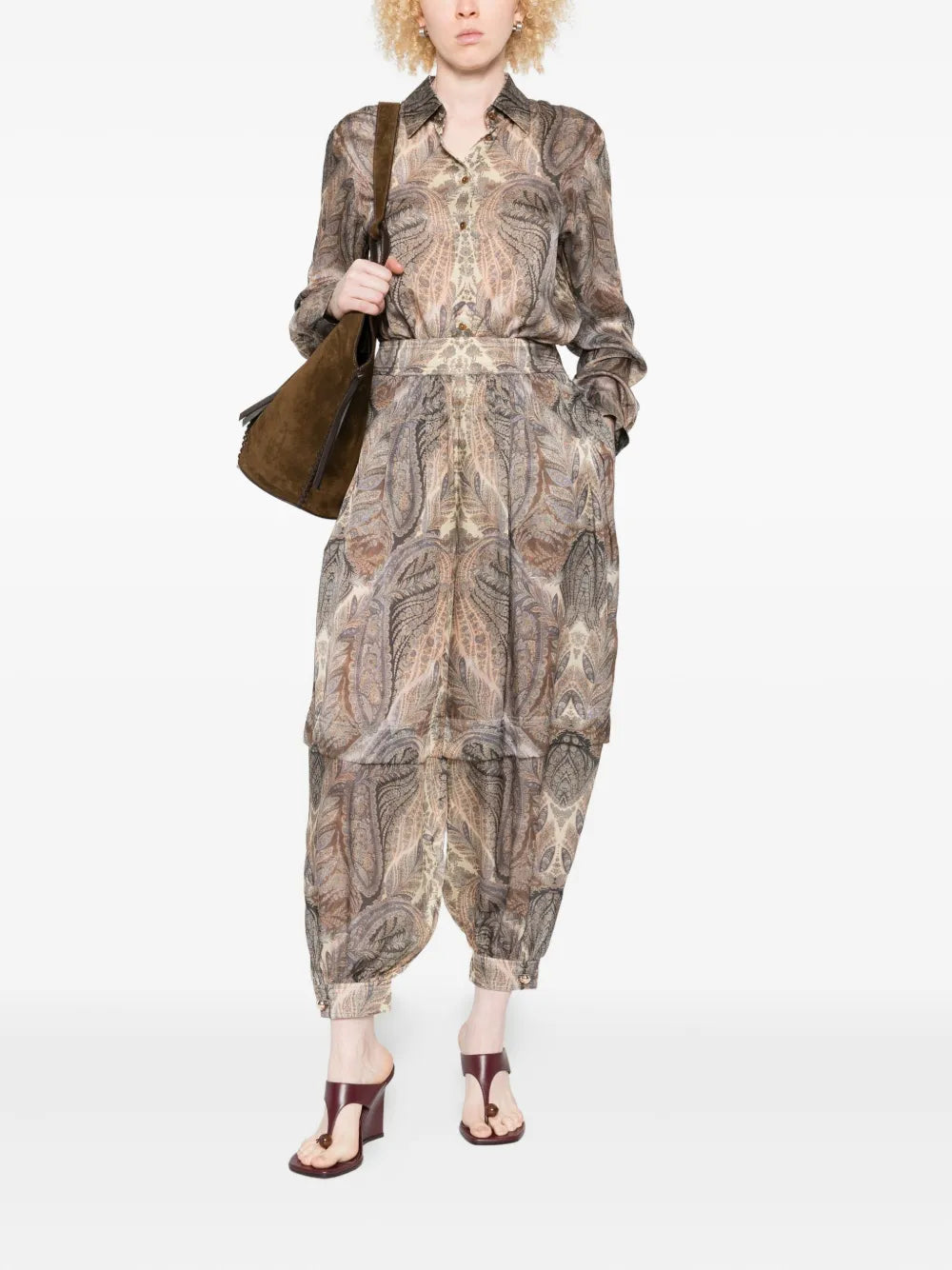 paisley-print front-button shirt