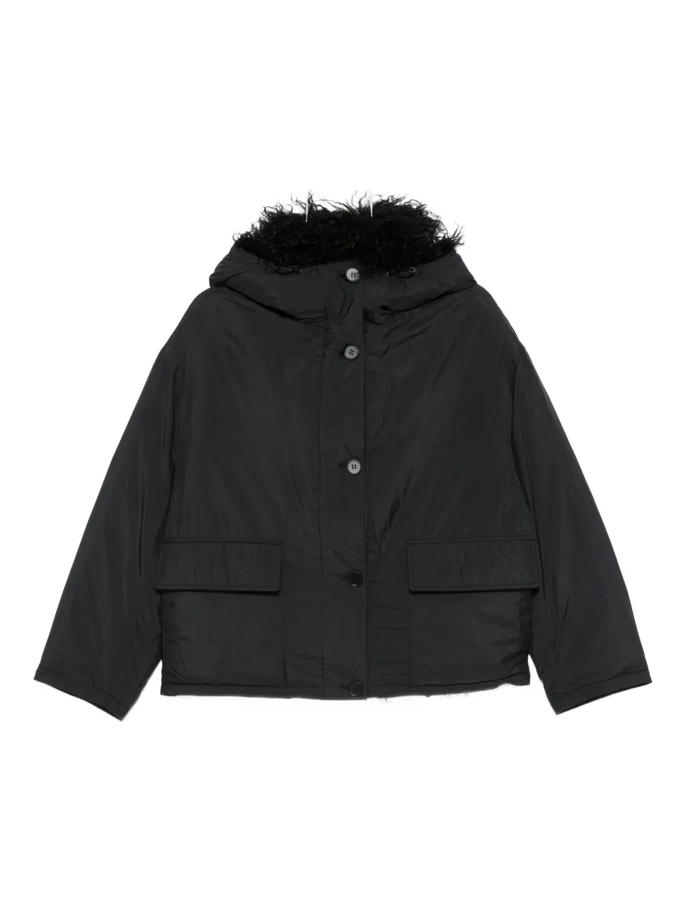 Chaqueta con capucha y ribete de piel sintética