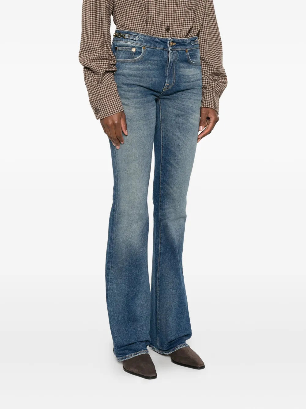 buckle-embellished flared jeans