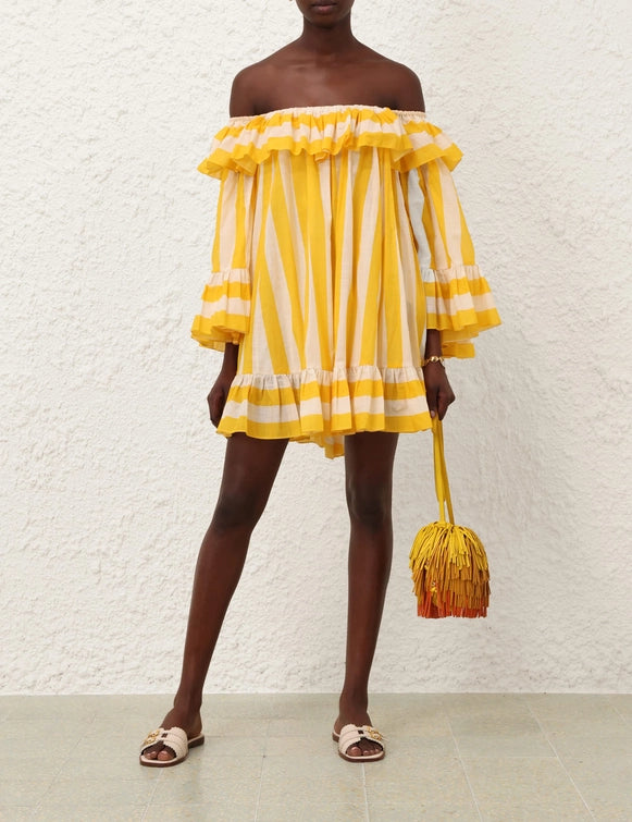 Daylight ruffled striped mini dress