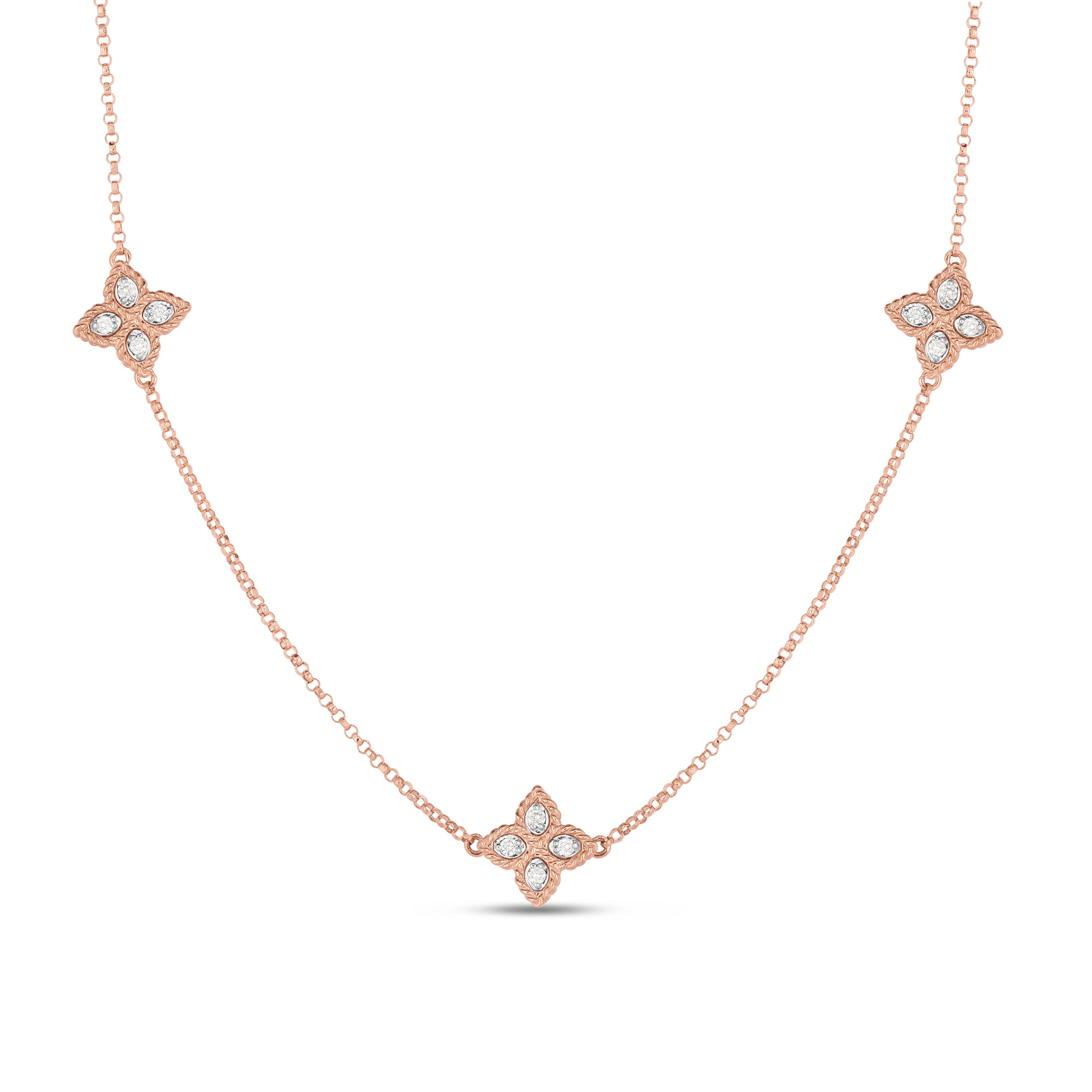 Collar de oro rosa de 18kt con diamantes Princess Flower