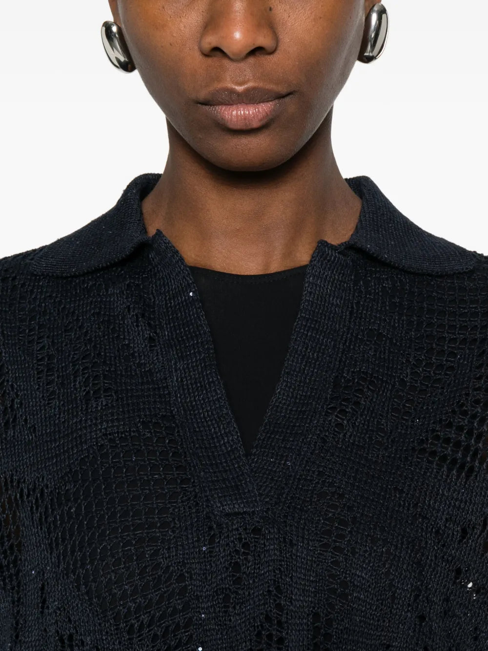 V-neck open-knit sweater