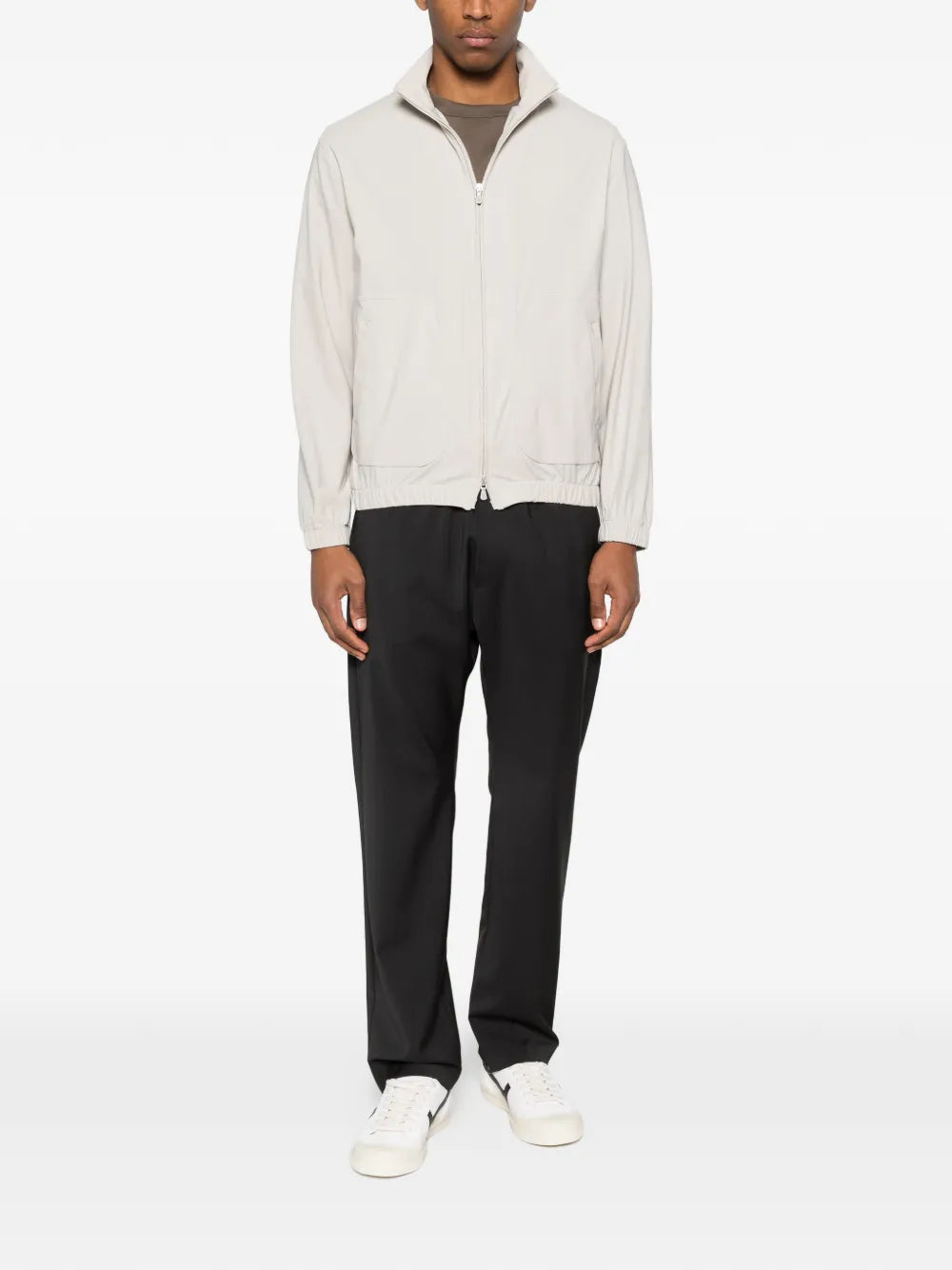high-neck zip-upbomber jacket