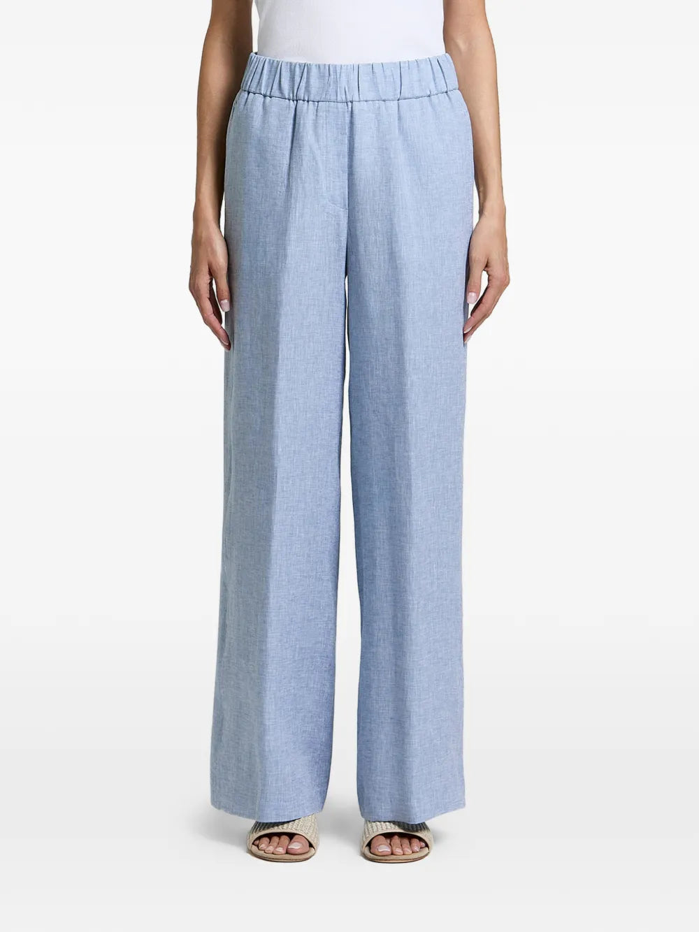 elasticated-waistband wide-leg trousers