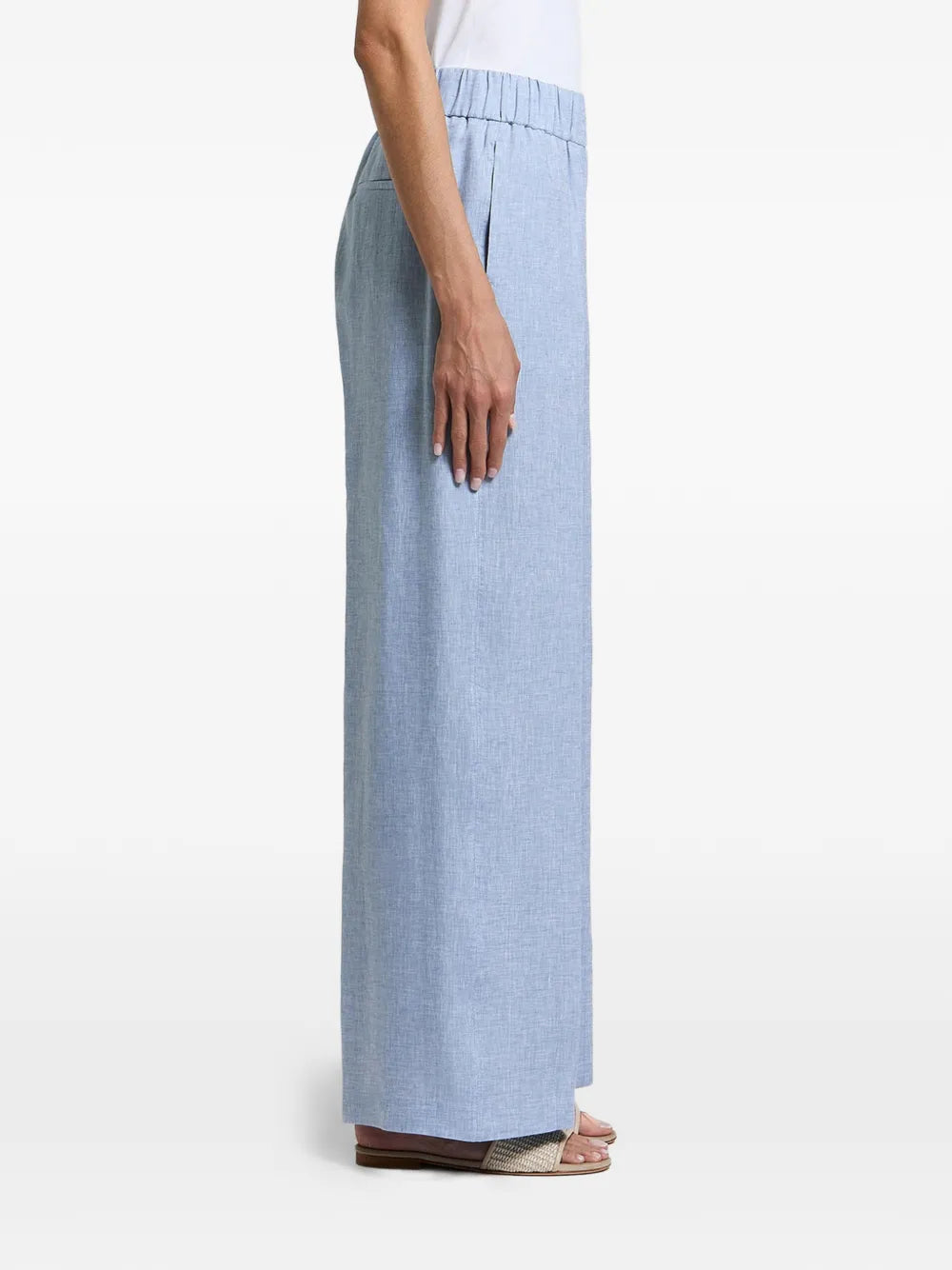 elasticated-waistband wide-leg trousers