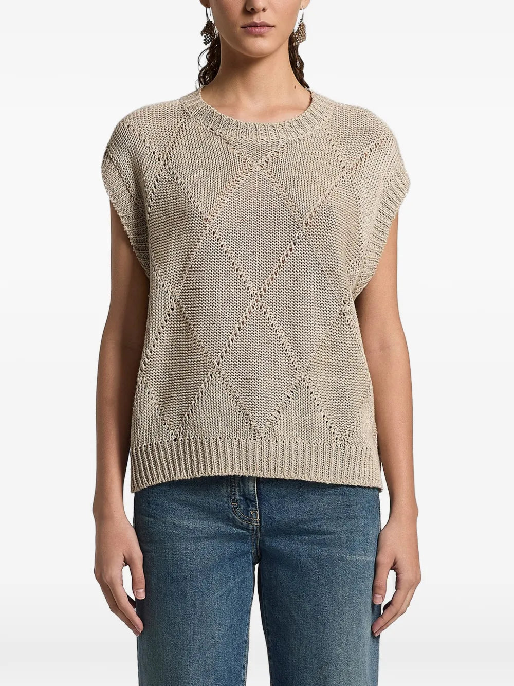 sequinned open-knit vest