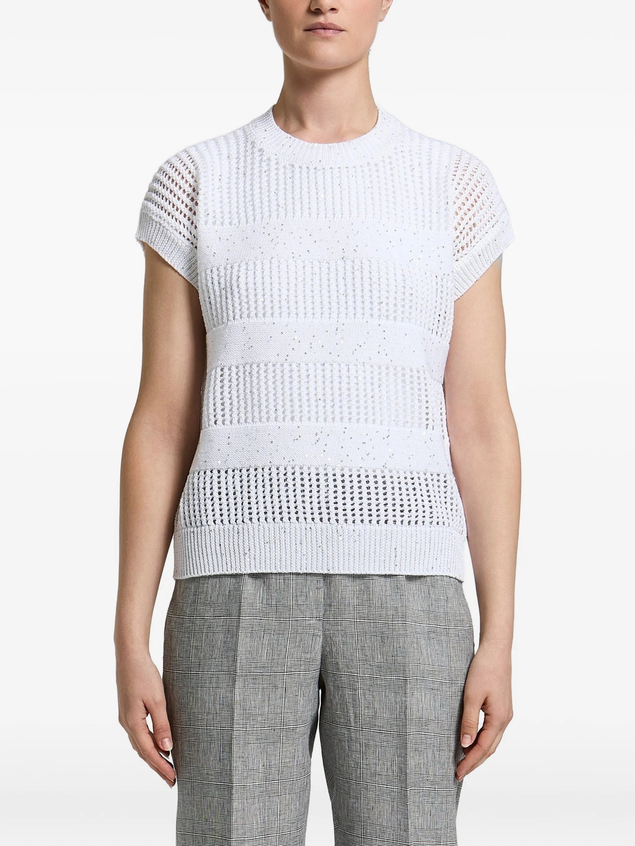 sequin-embellished open-knit sweater