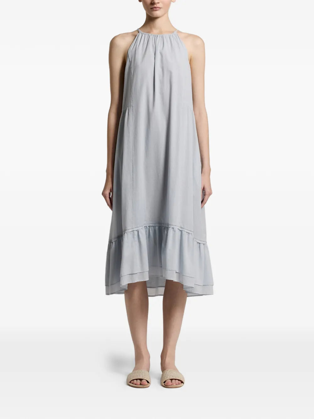 vestido midi halter con bajo con volantes