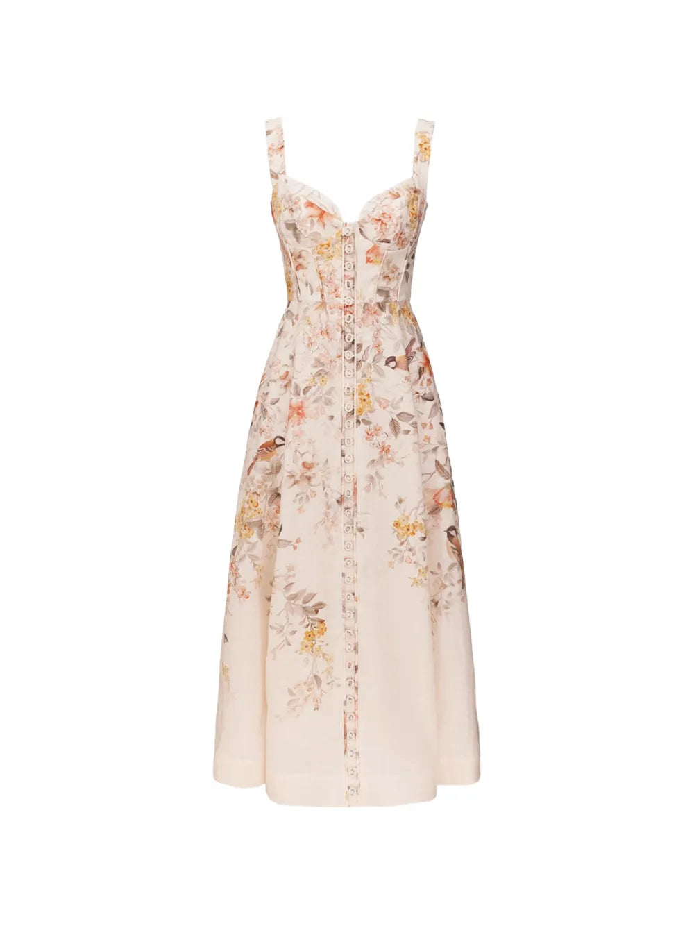 button-up floral-pattern midi dress