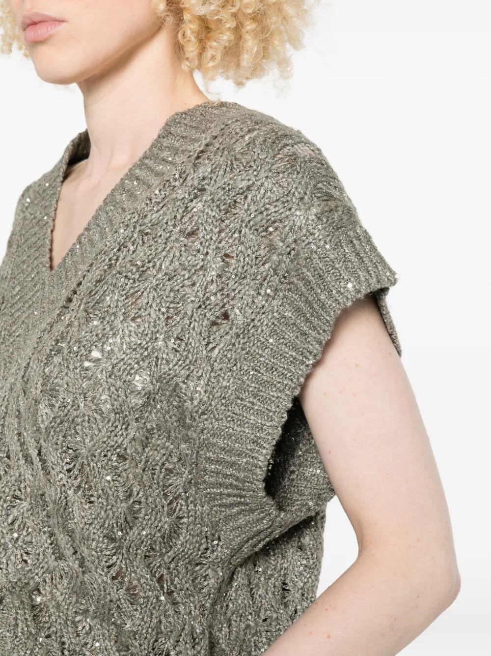 sequin V-neck knitted vest
