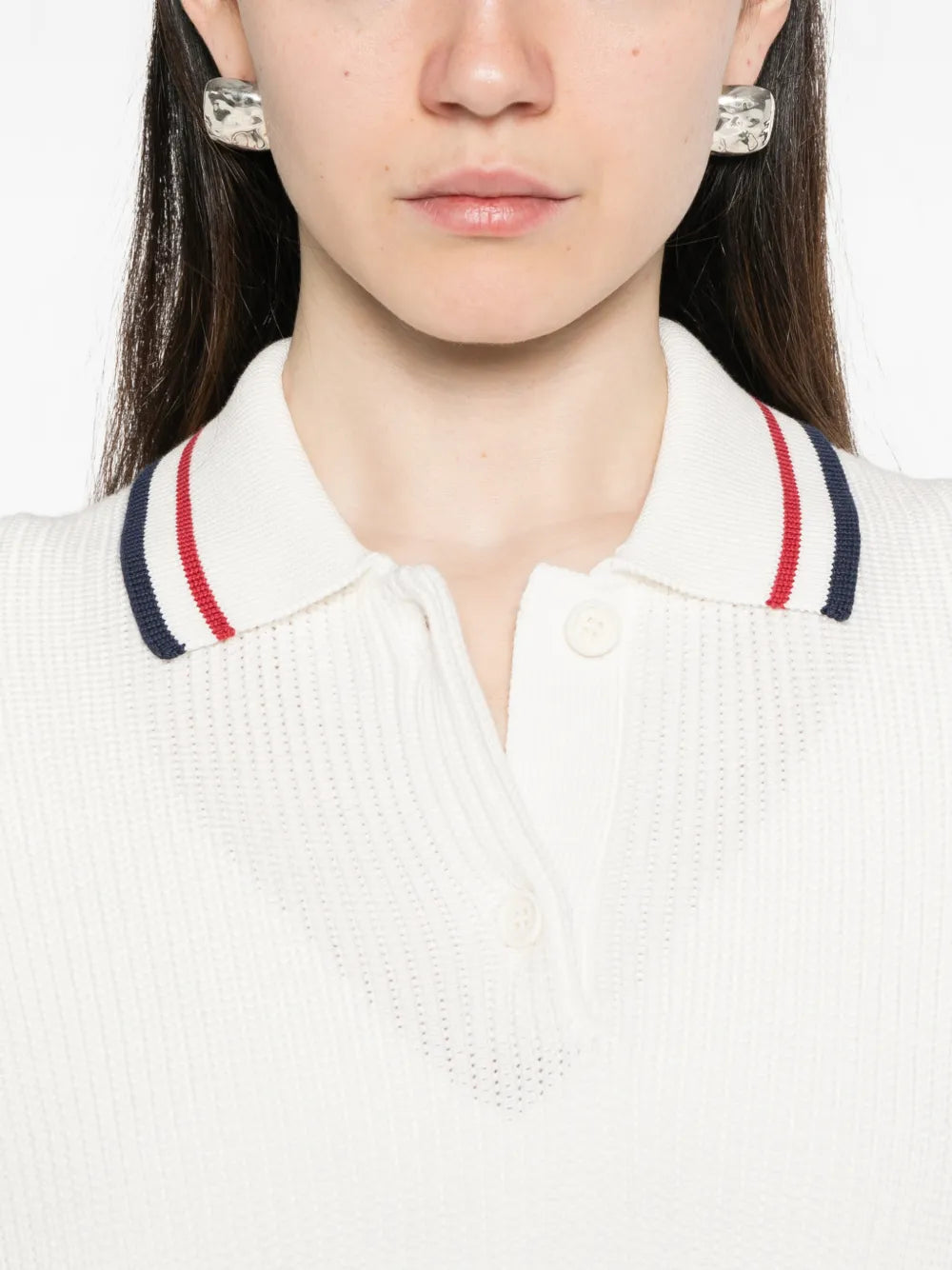 striped-collar polo top