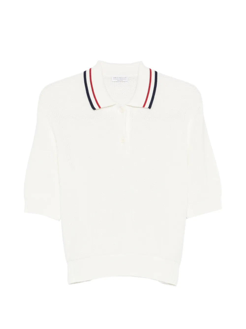 striped-collar polo top