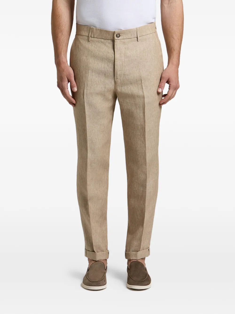 elasticated-waistband turn-up trousers