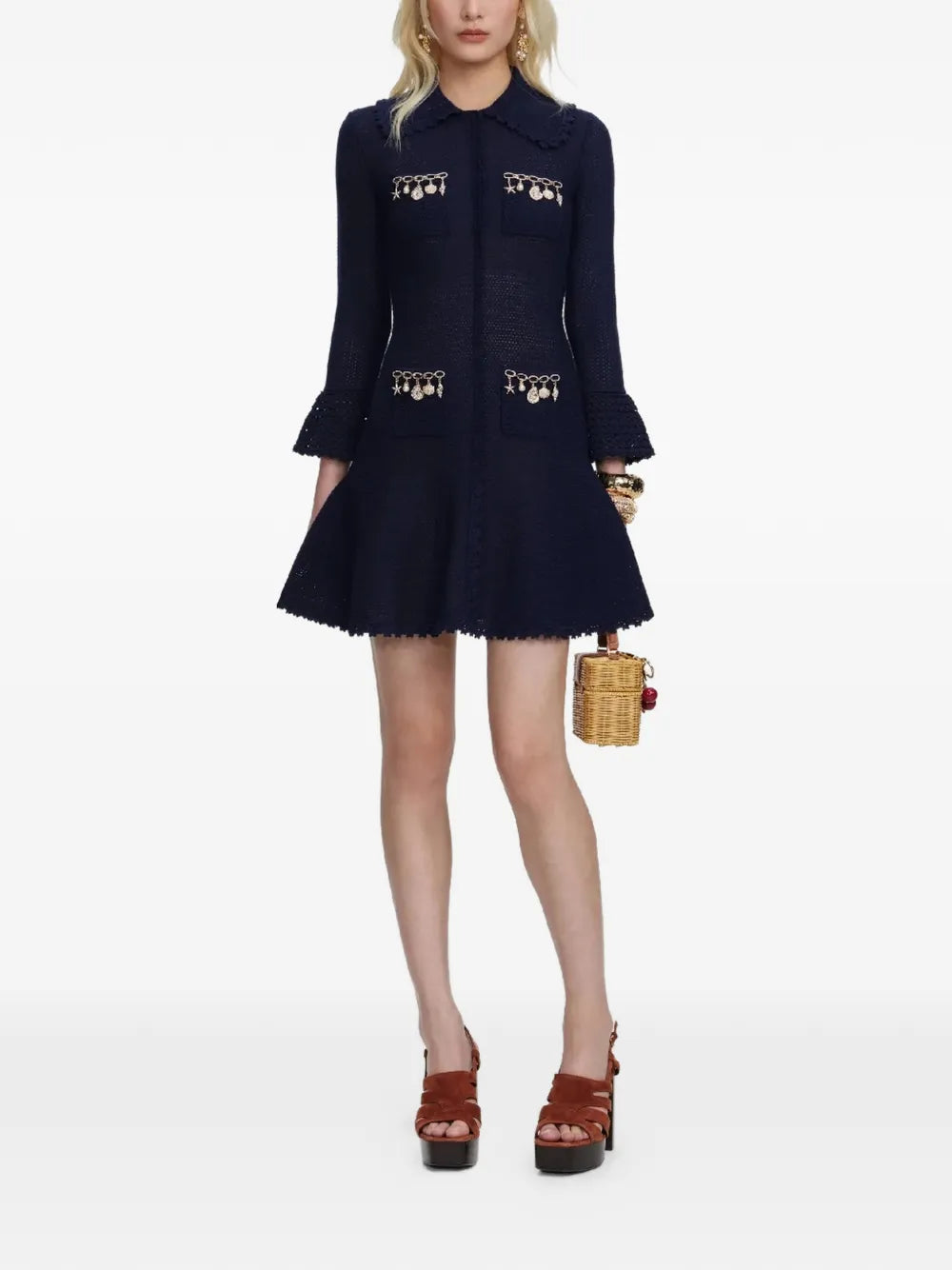shell embellished knitted dress