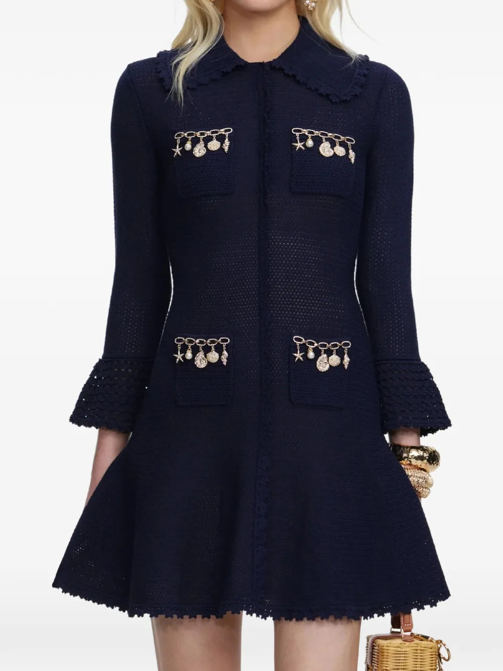 shell embellished knitted dress