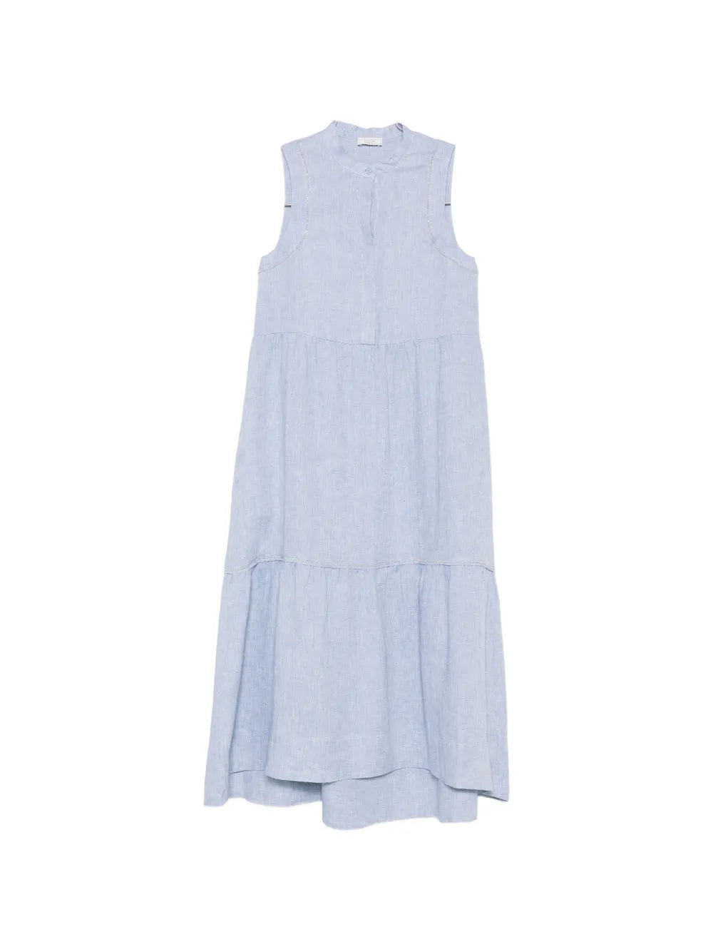 vestido midi sin mangas y con volantes