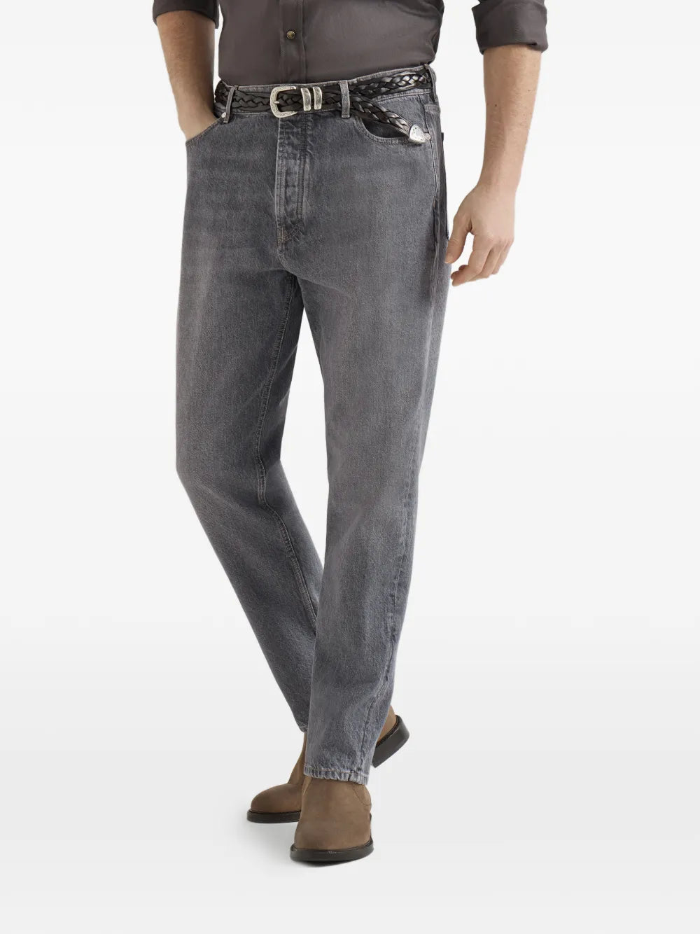 greyscale denim iconic fit five-pocket trousers