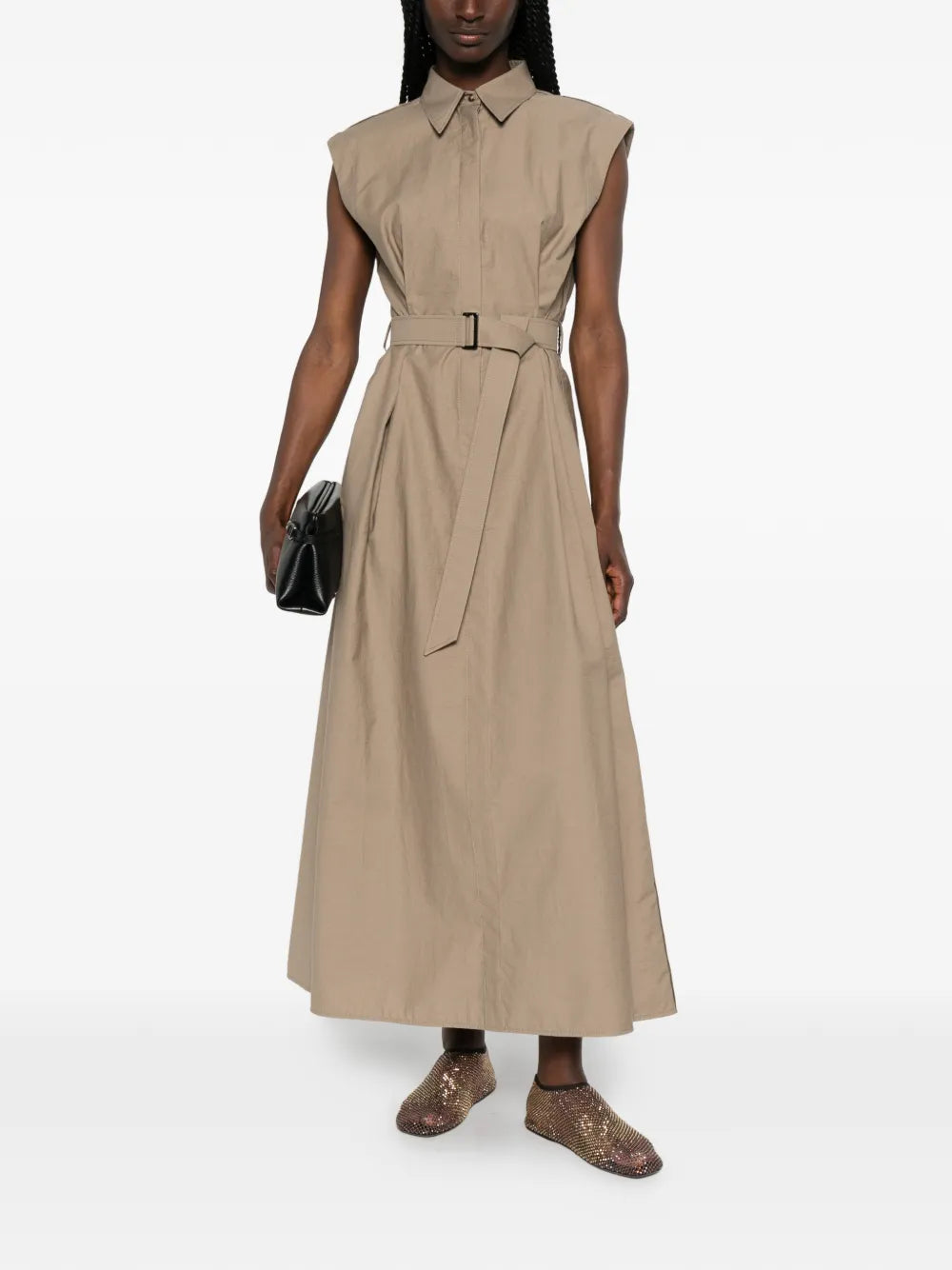 belted sleeveless midi dress