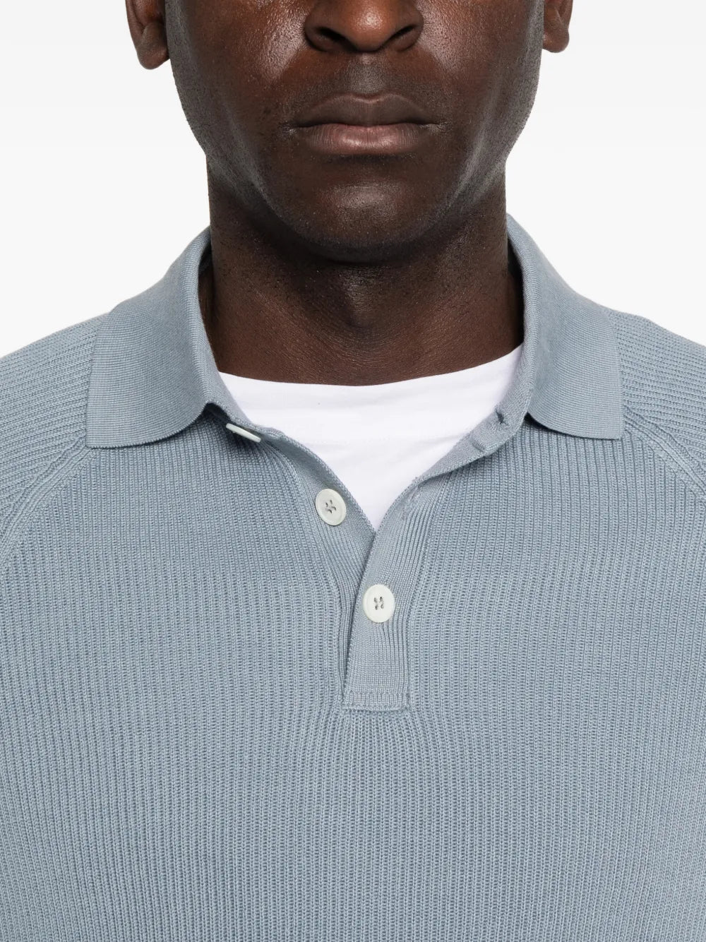 ribbed long-sleeve polo shirt