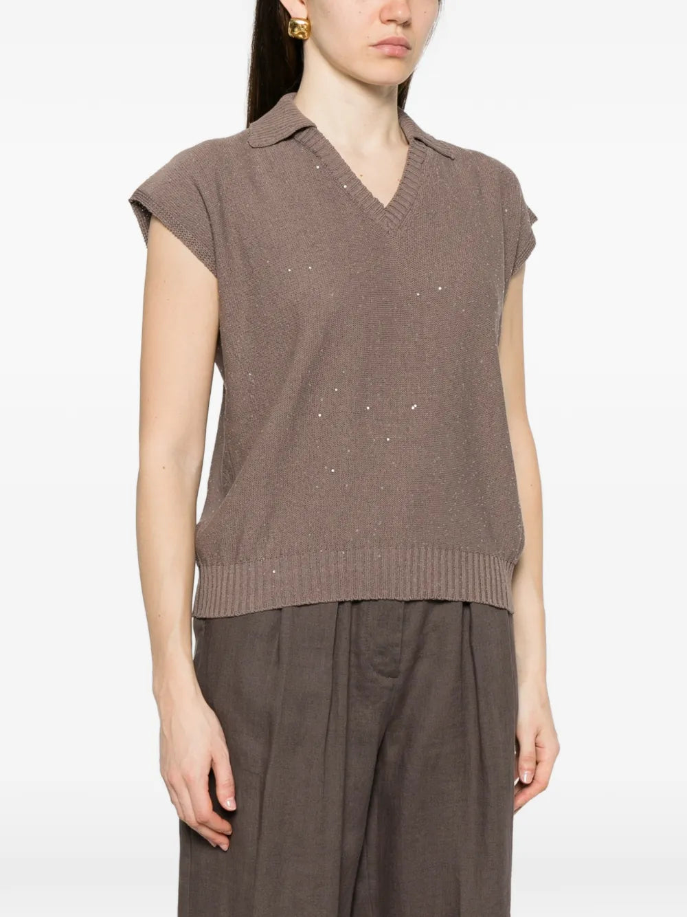 sequin-embellished V-neck top