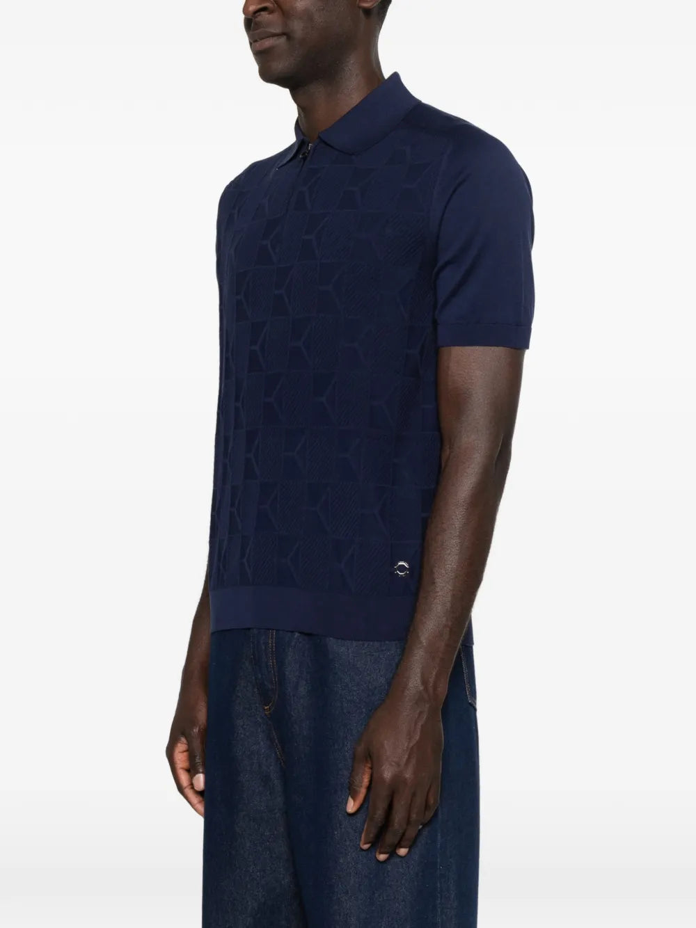 patterned zip-fastening polo shirt