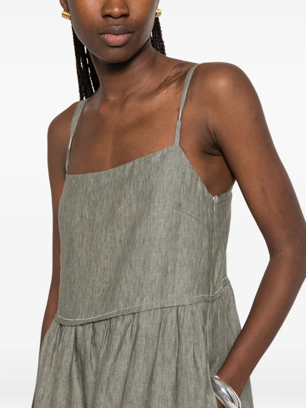 tiered sleeveless midi dress