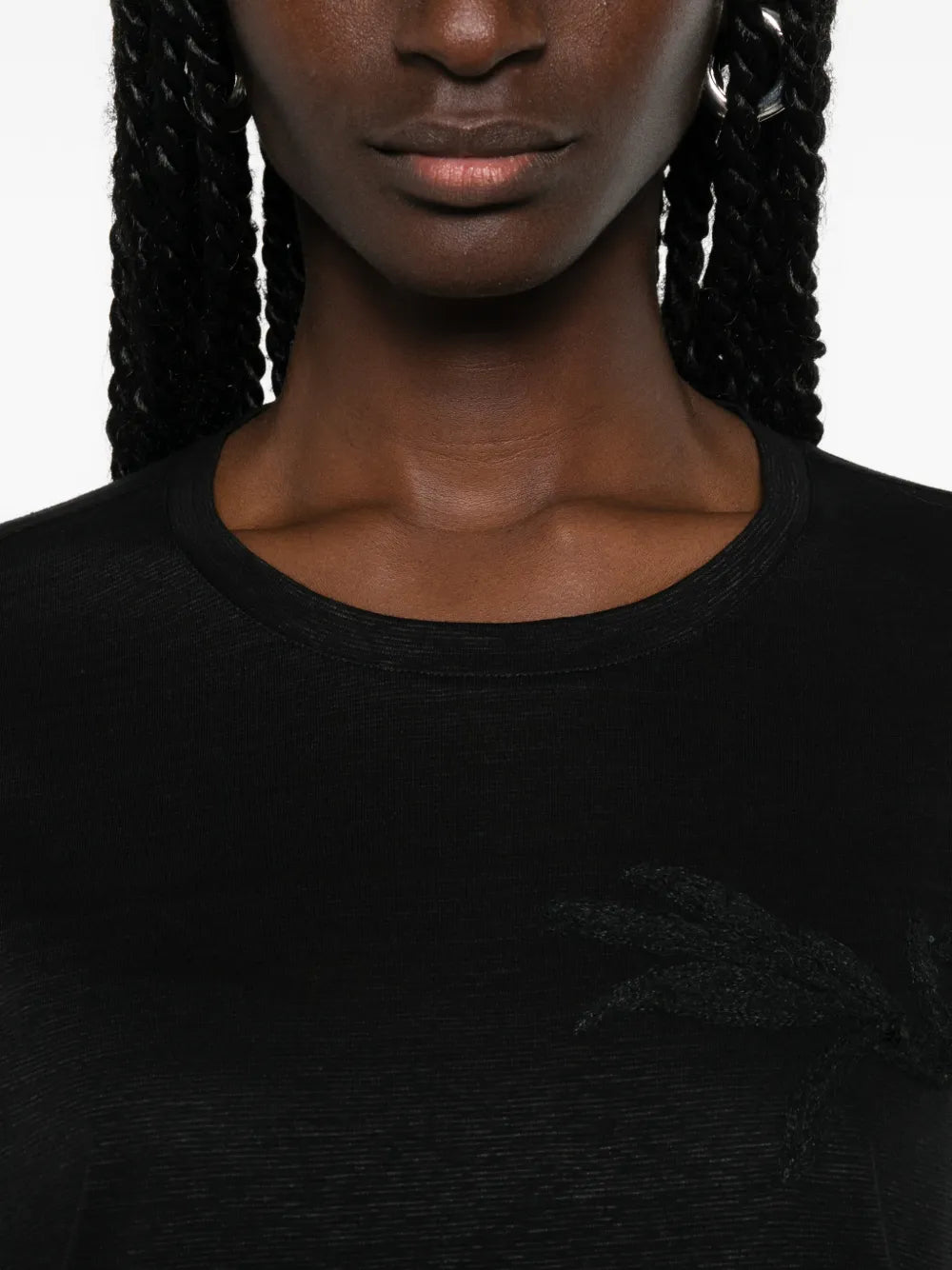 sequin-embellished floral-embroidered T-shirt