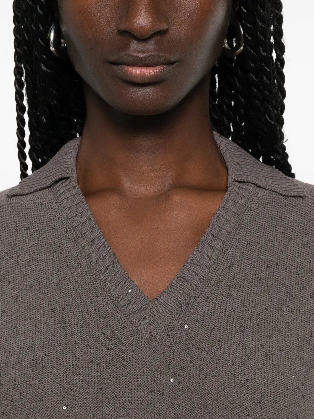 sequin-embellished V-neck T-shirt