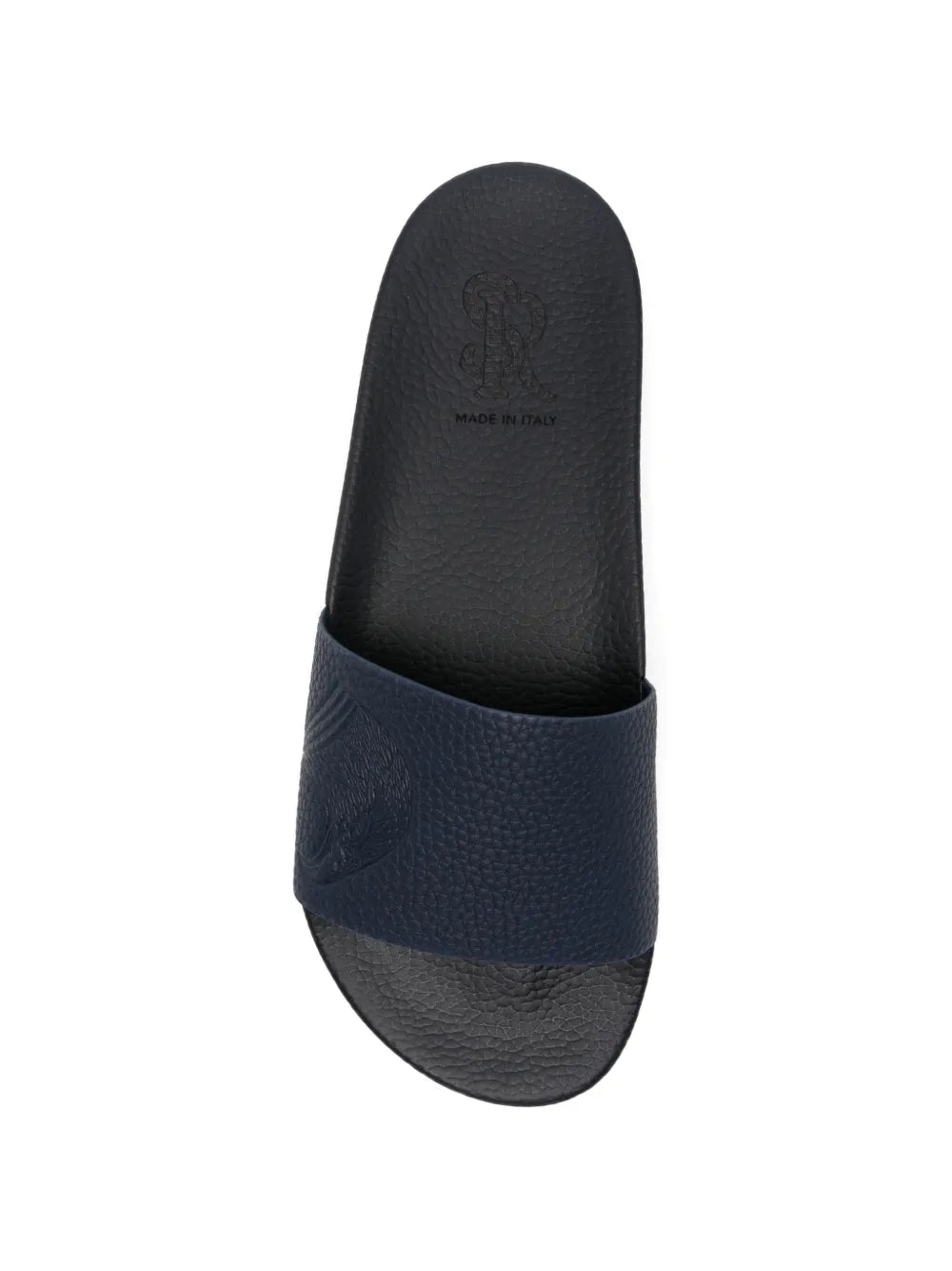 eagle-embossed leather slides