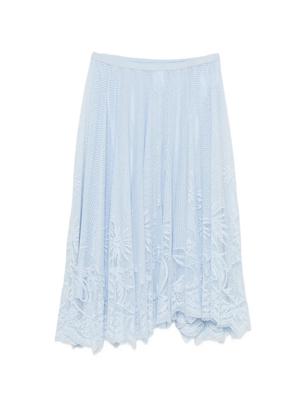 lace-trimmed pleated midi skirt