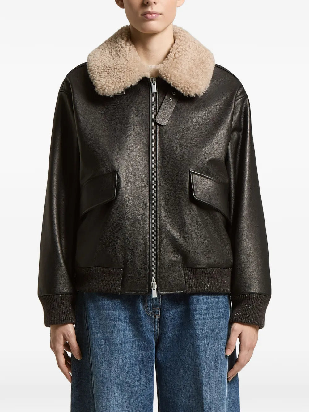 shearling-collar bomber jacket