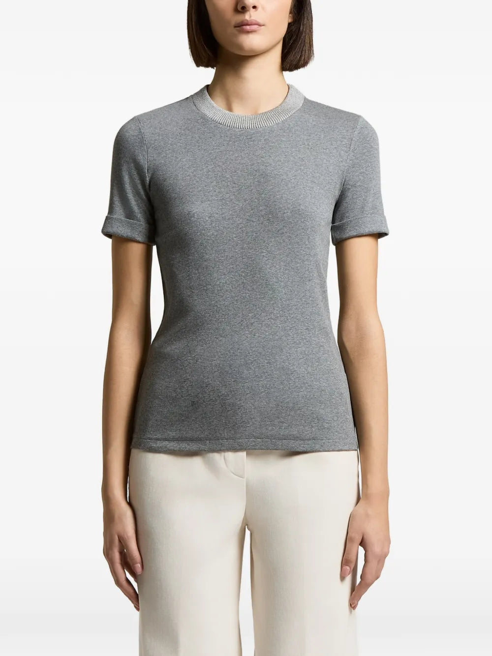 ribbed-knit short-sleeve sweater