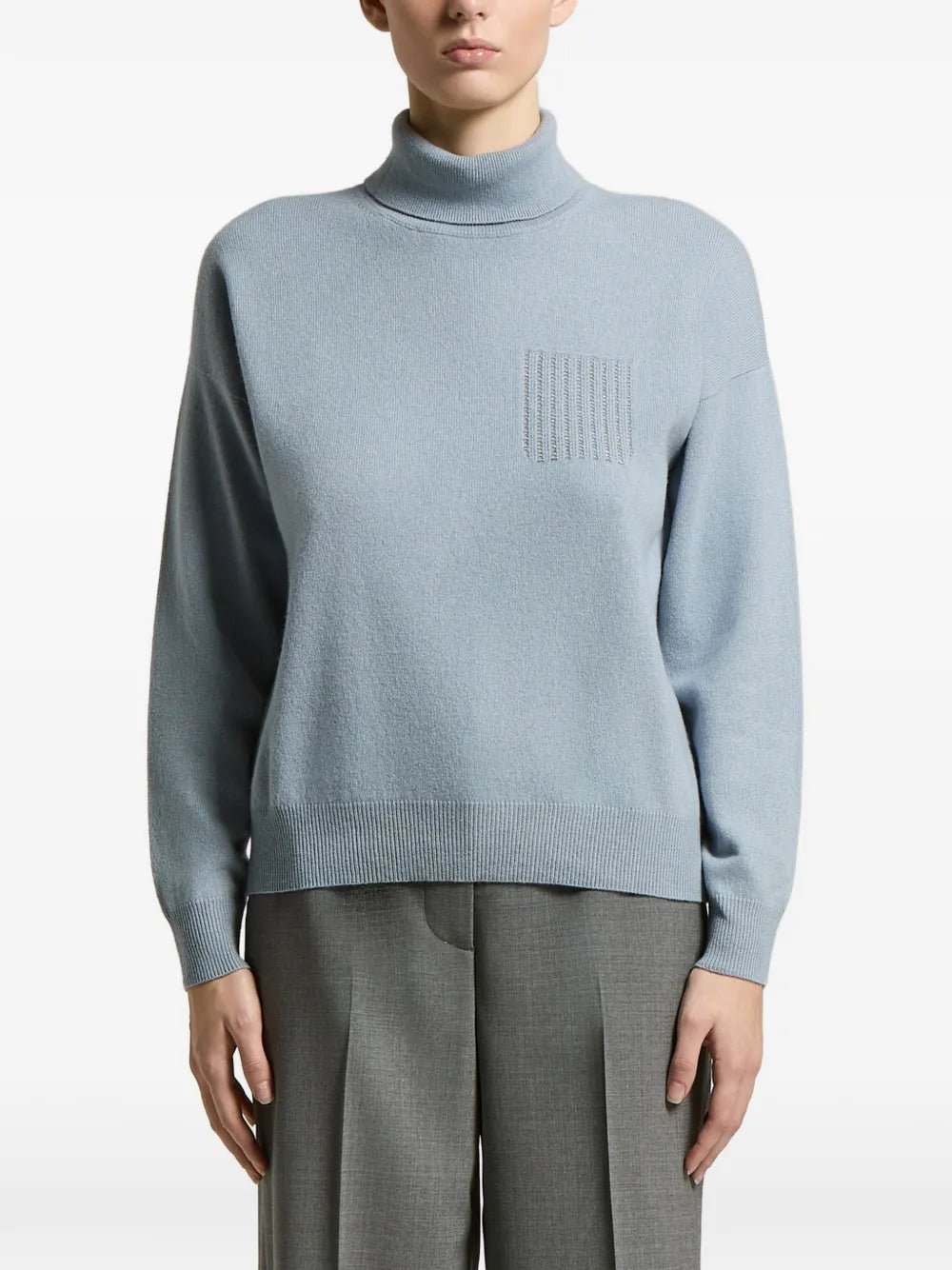 roll-neck chest-detail jumper