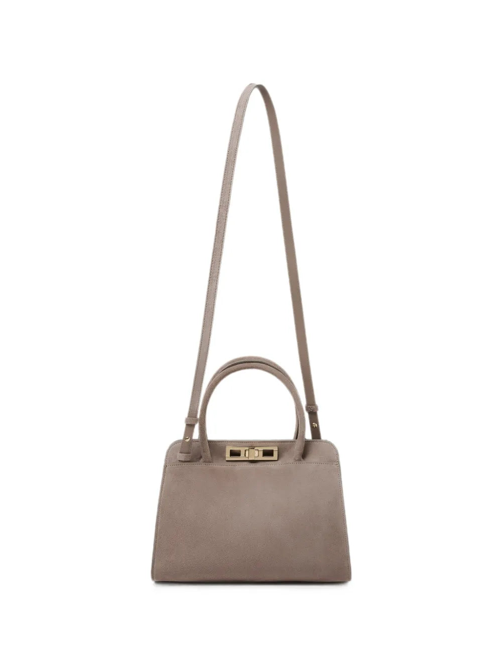 small turn-lock suede tote bag