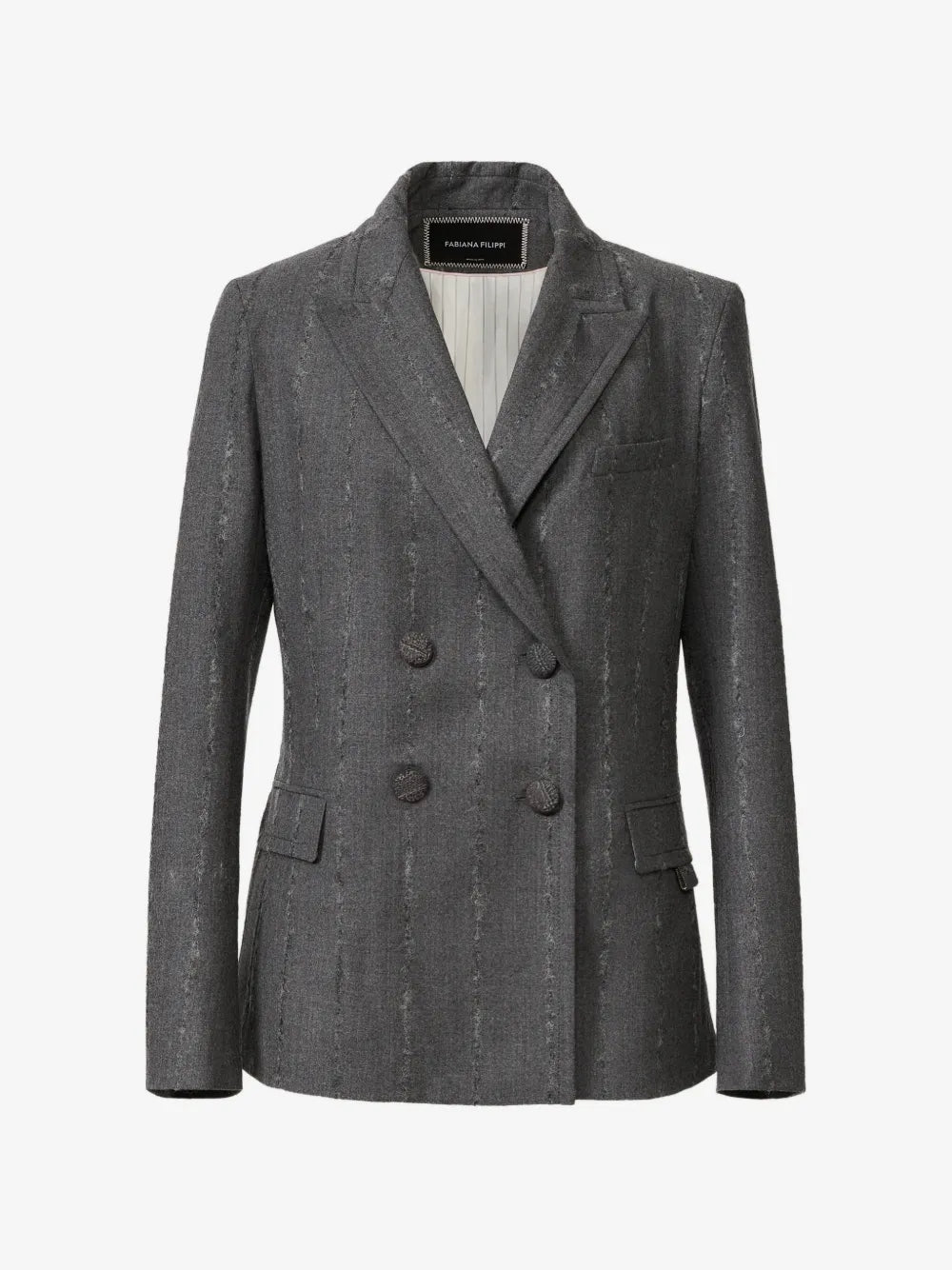 double-breasted pinstriped jacket