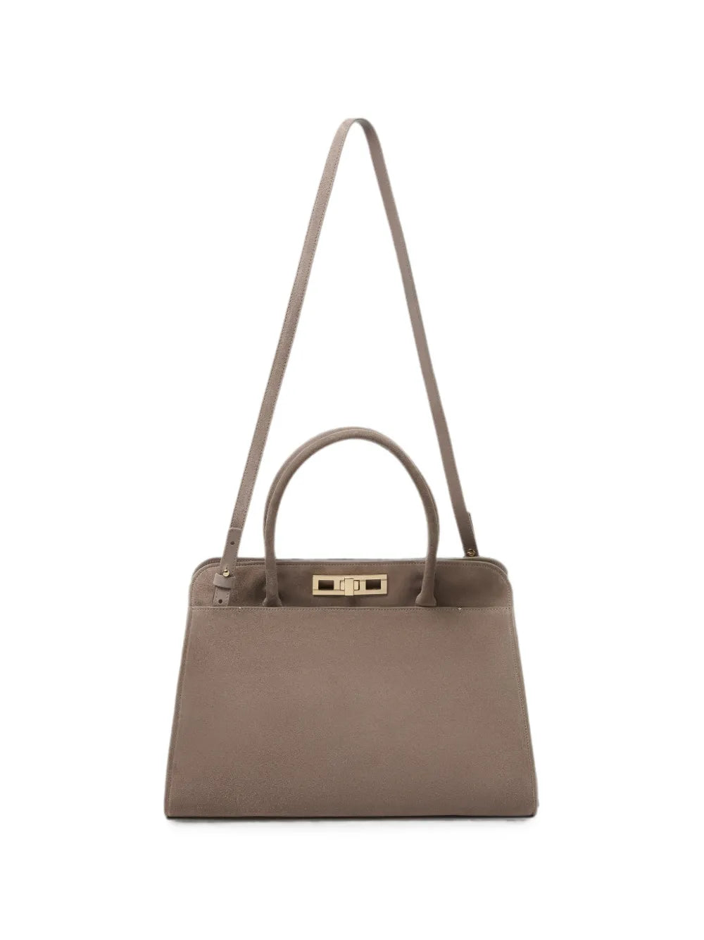 large suede twist-lock tote bag