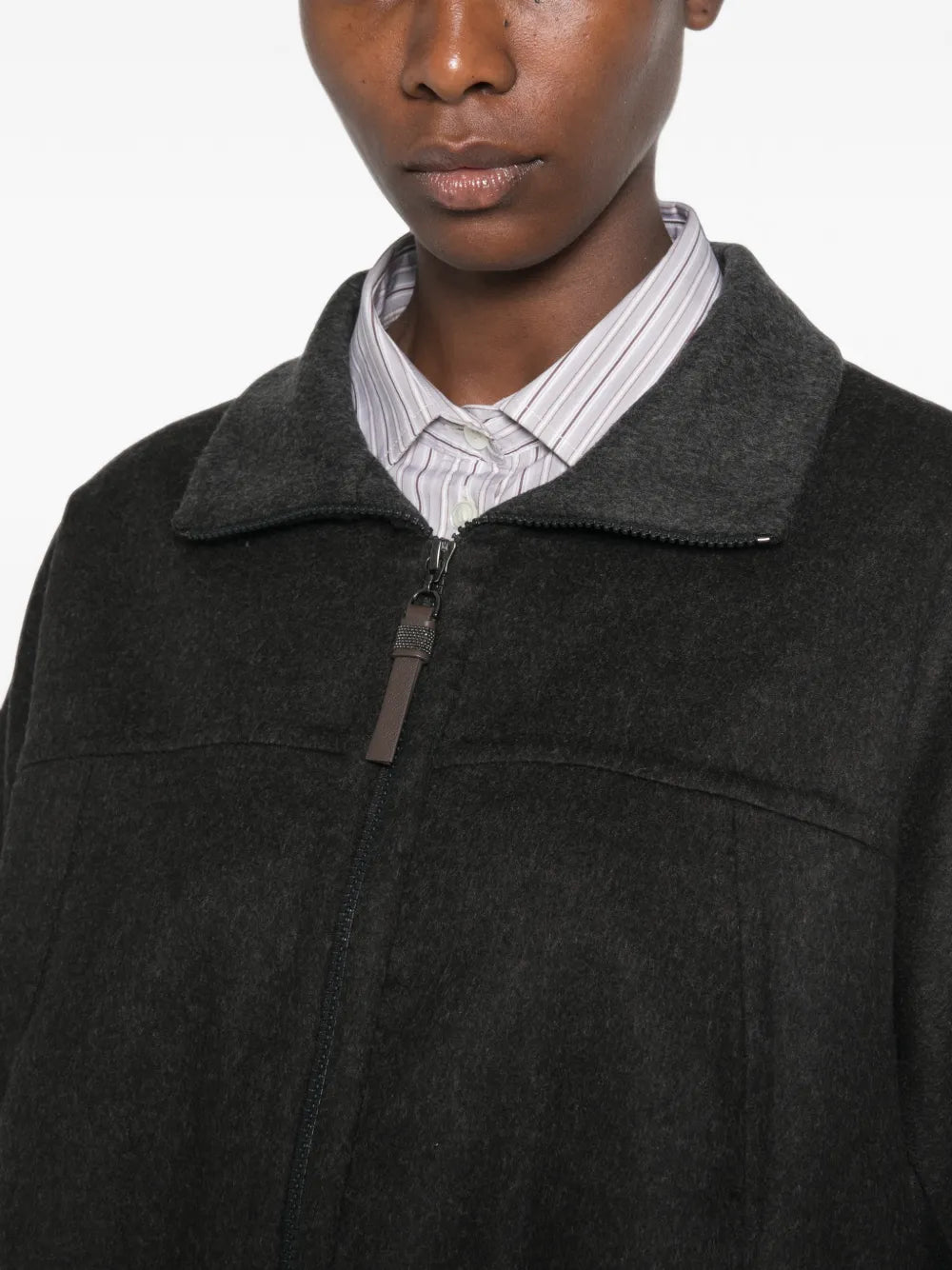 elasticated-hem zip-up bomber jacket