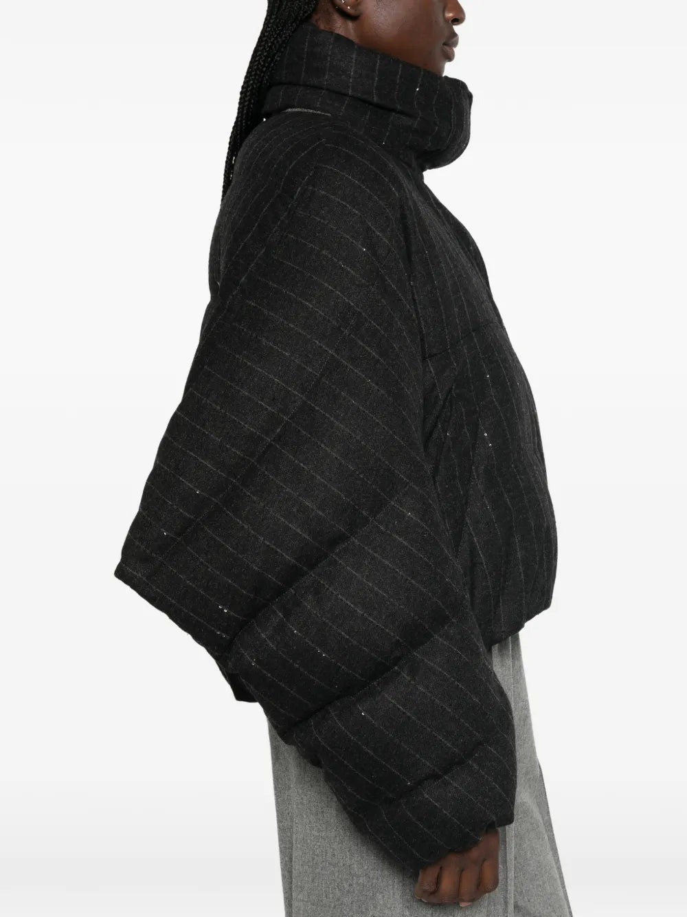 sequin-embellished striped puffer jacket