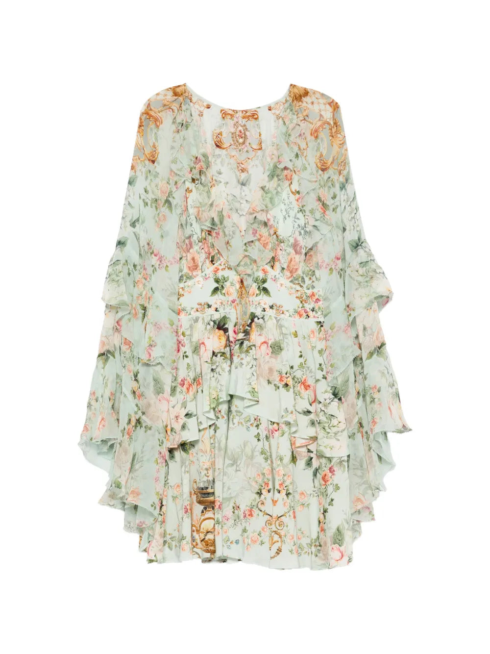 floral-print ruffled mini dress
